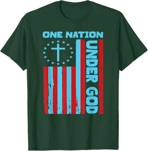 4th Of July Patriotic Christian Flag One Nation Under God T-Shirt - T-Shirt | Forest