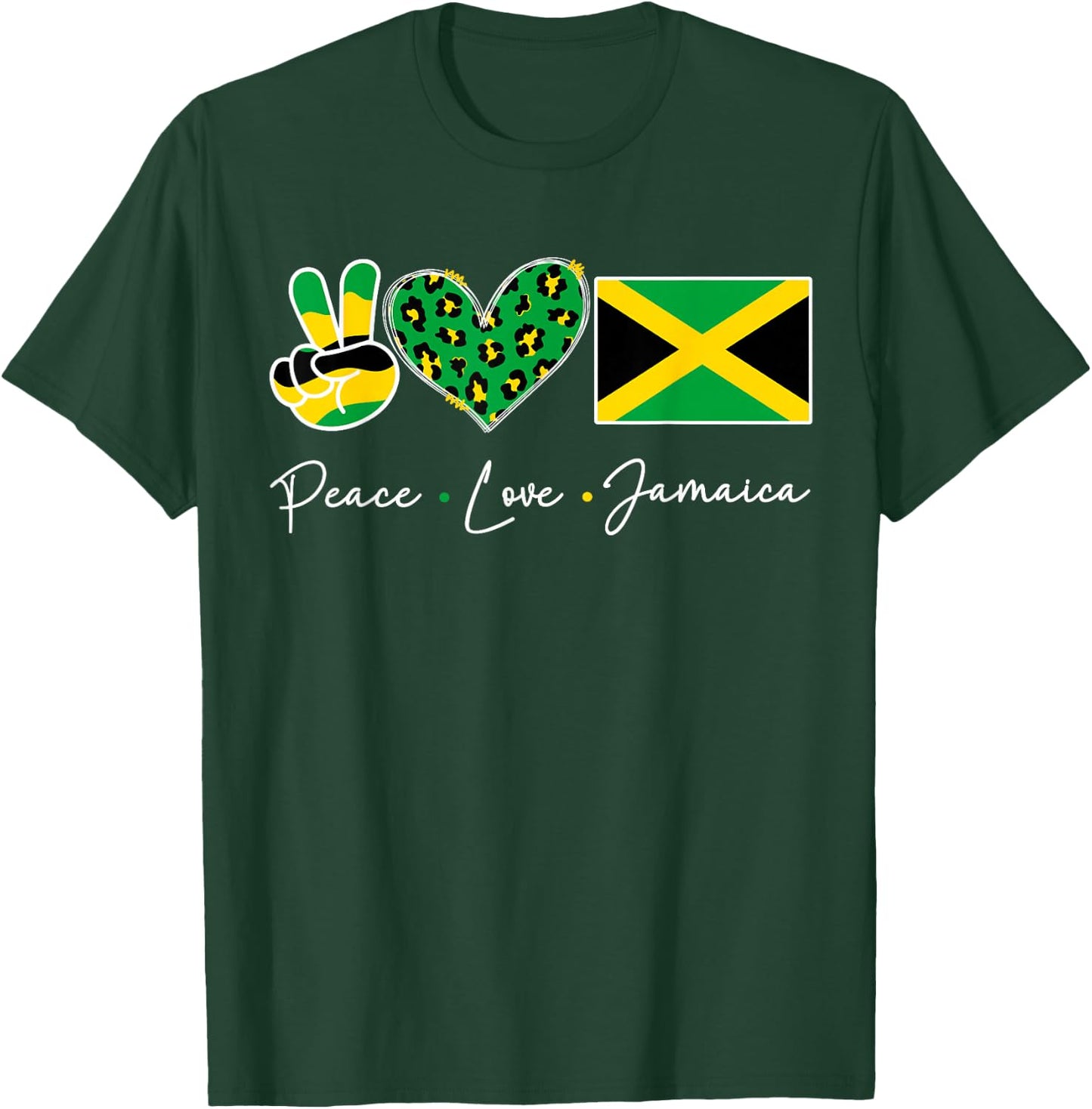 Peace love Jamaica Flag Jamaican Men Women Kids Jamaica Flag T-Shirt - T-Shirt | Forest