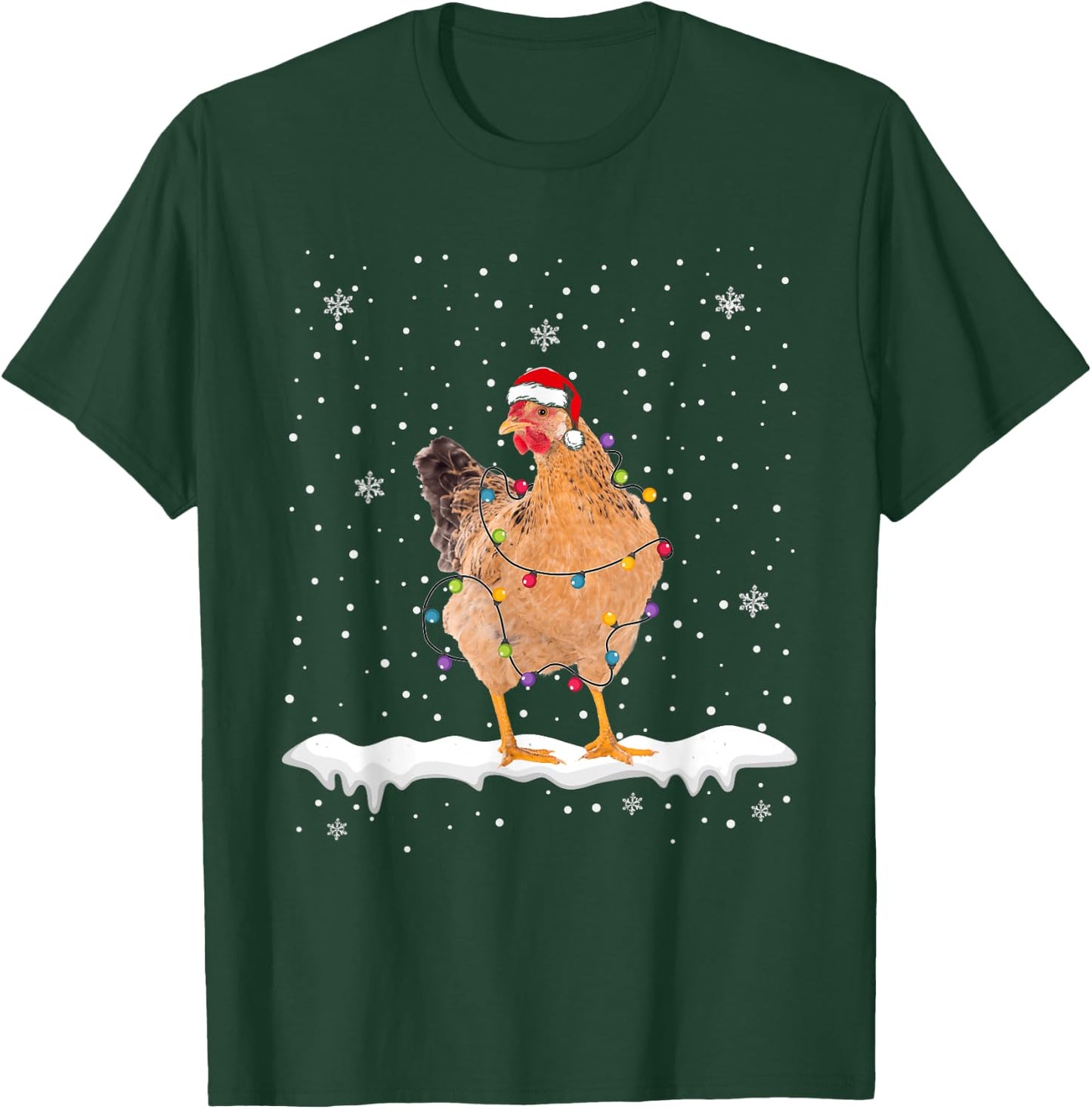 Funny Santa Chicken Christmas Lights Animals Lover T-Shirt - T-Shirt | Forest