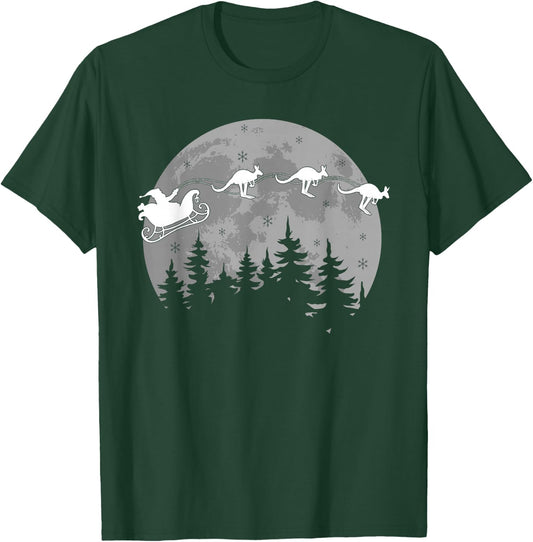 Cute Australia Kangaroo Santa Sleigh Aussie Christmas T-Shirt - T-Shirt | Forest