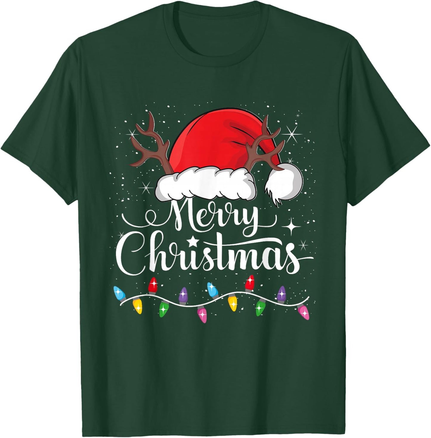 Merry Christmas Red Santa Hat Reindeer Xmas Family Men Women T-Shirt - T-Shirt | Forest