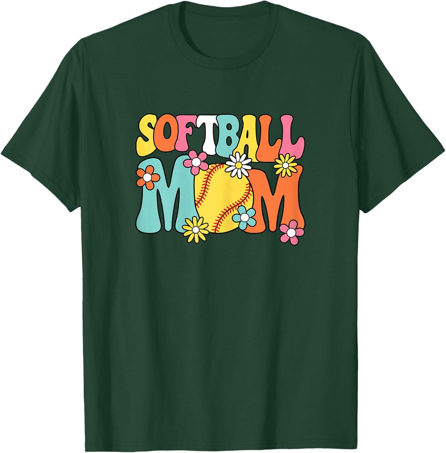 Cute Softball Mom Groovy Softball Player Women T-Shirt - T-Shirt | Forest