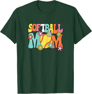 Cute Softball Mom Groovy Softball Player Women T-Shirt - T-Shirt | Forest