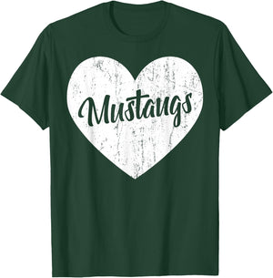 Mustangs School Sports Fan Team Spirit Mascot Heart Gift T-Shirt - T-Shirt | Forest