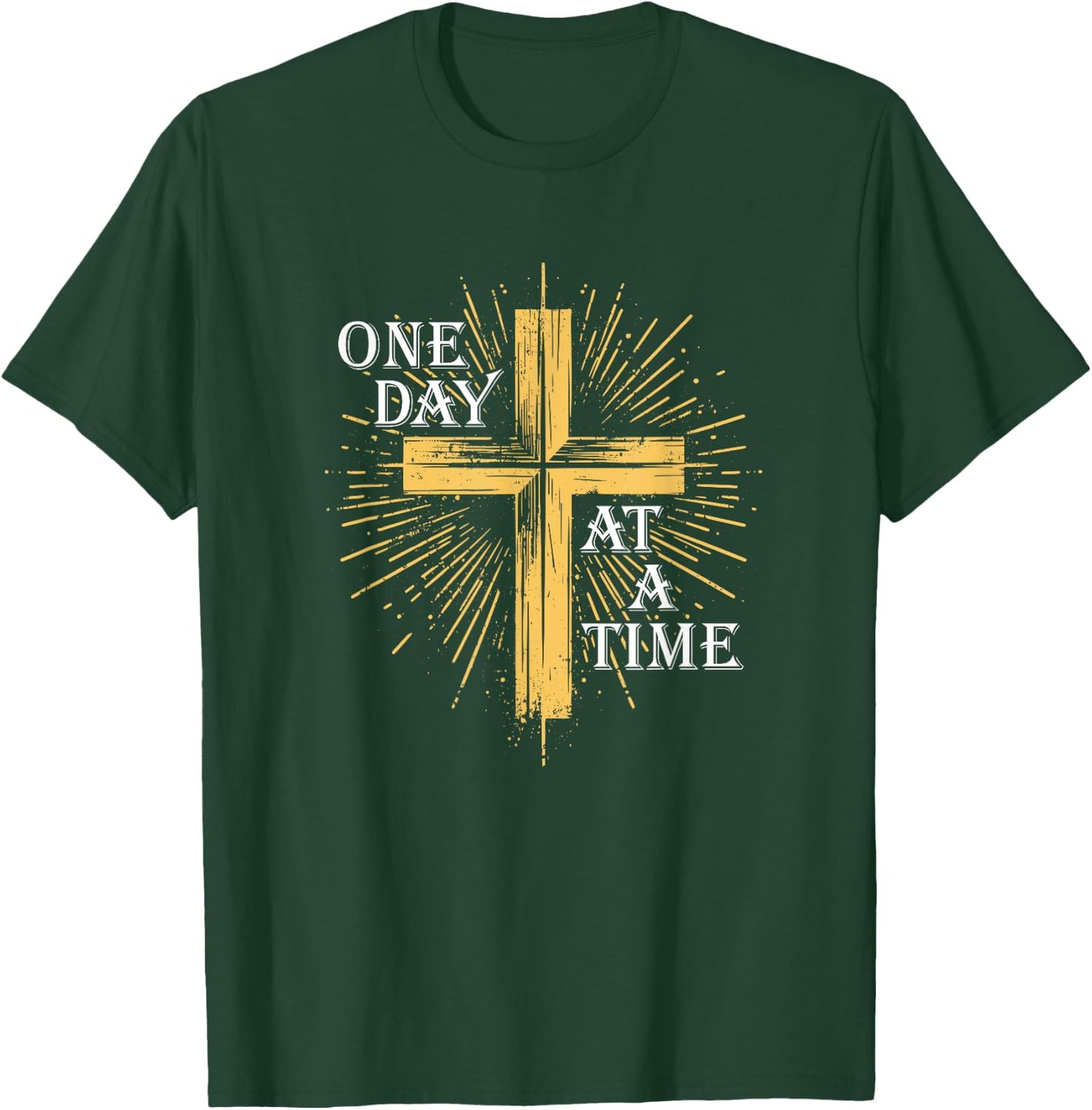 One Day At A Time Christian Cross AA NA Clean Sober Recovery T-Shirt - T-Shirt | Forest