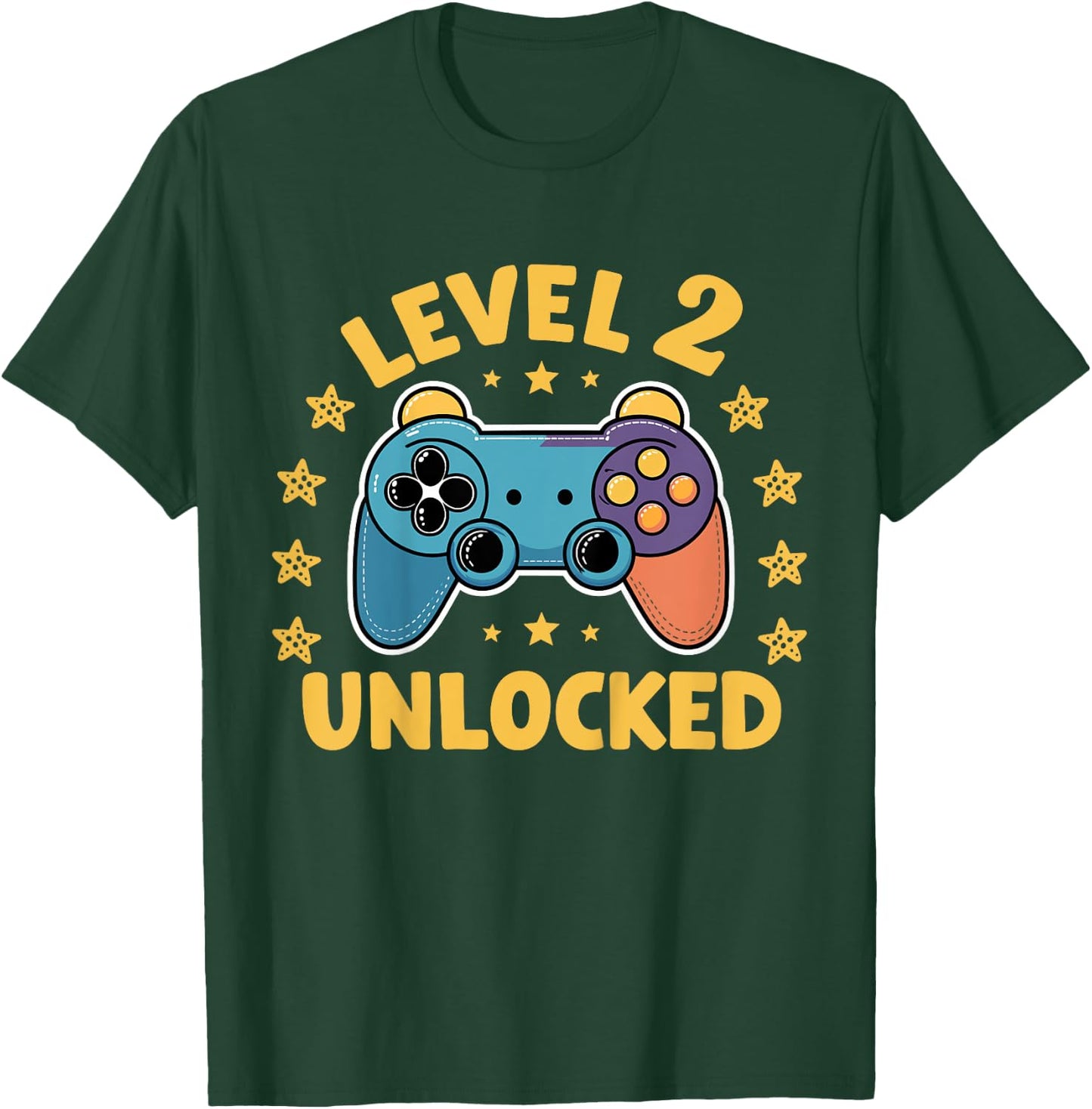 Kids Level 2 Unlocked Gamer 2 Years Old 2nd Birthday Gaming Kids T-Shirt - T-Shirt | Forest