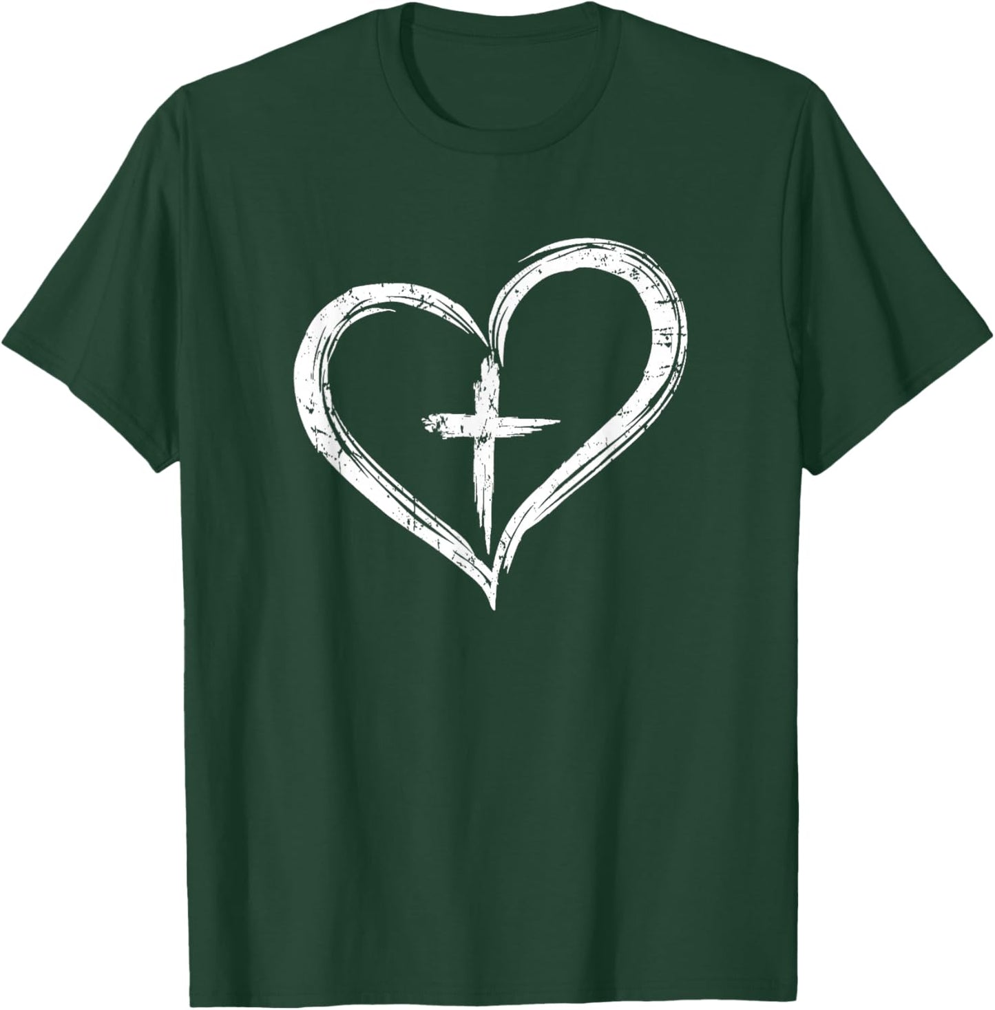 Stylish Cross In Heart Christian T-Shirt - T-Shirt | Forest