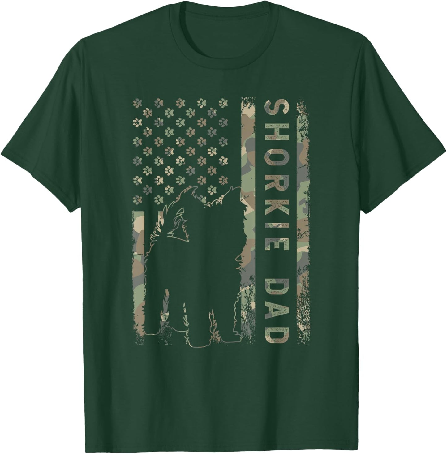 Shorkie Dad USA Flag Dog Owner Women Kids Men T-Shirt - T-Shirt | Forest