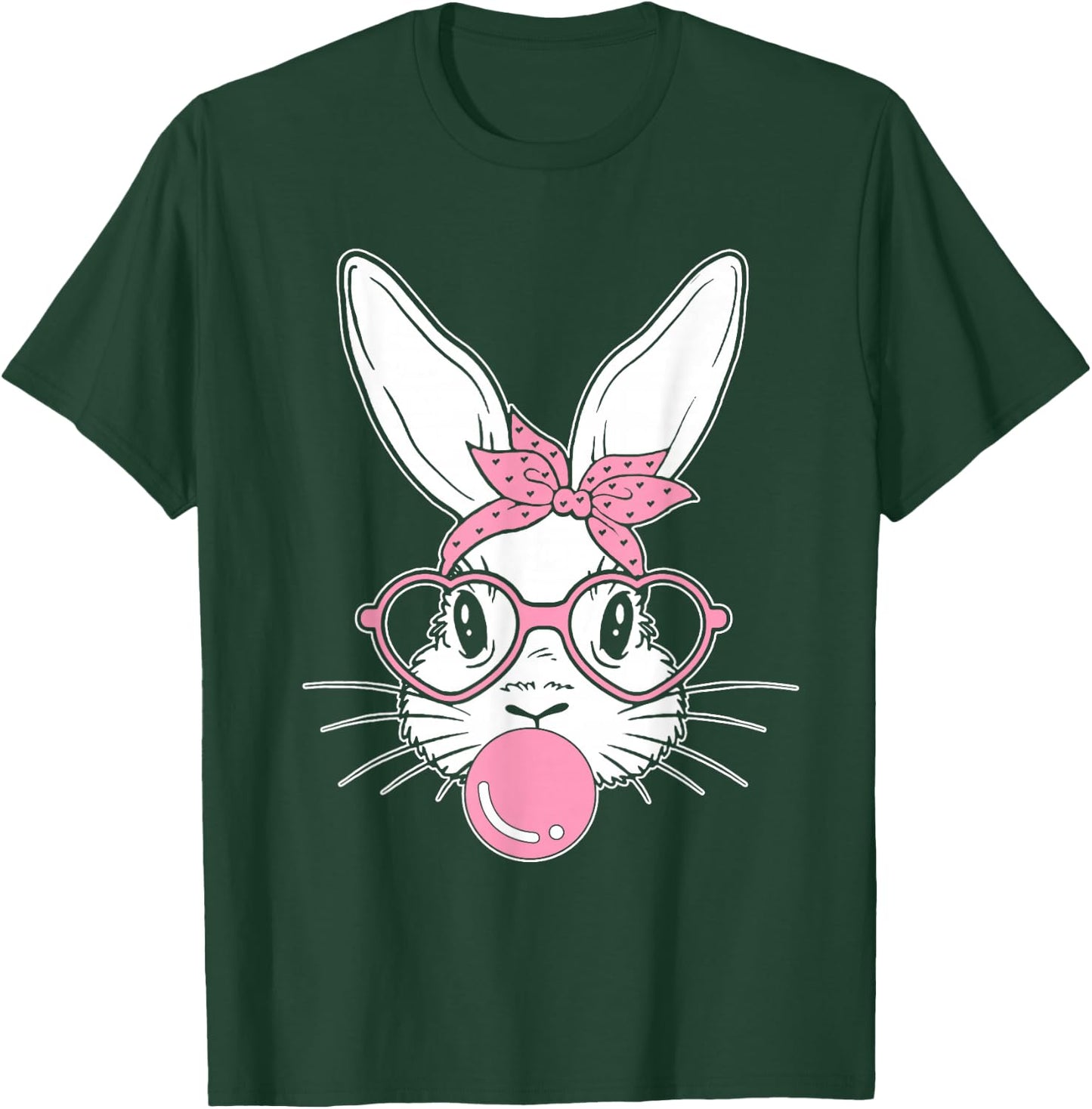 Bunny Face Easter Day Bubblegum Bandana Glasses Girls T-Shirt - T-Shirt | Forest