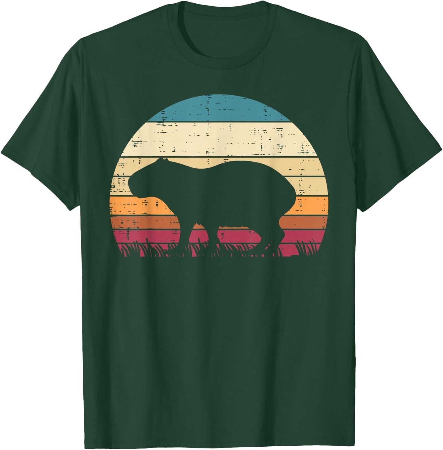 Capybara Silhouette Sunset Retro Capy Rodent Men Women Kids T-Shirt - T-Shirt | Forest