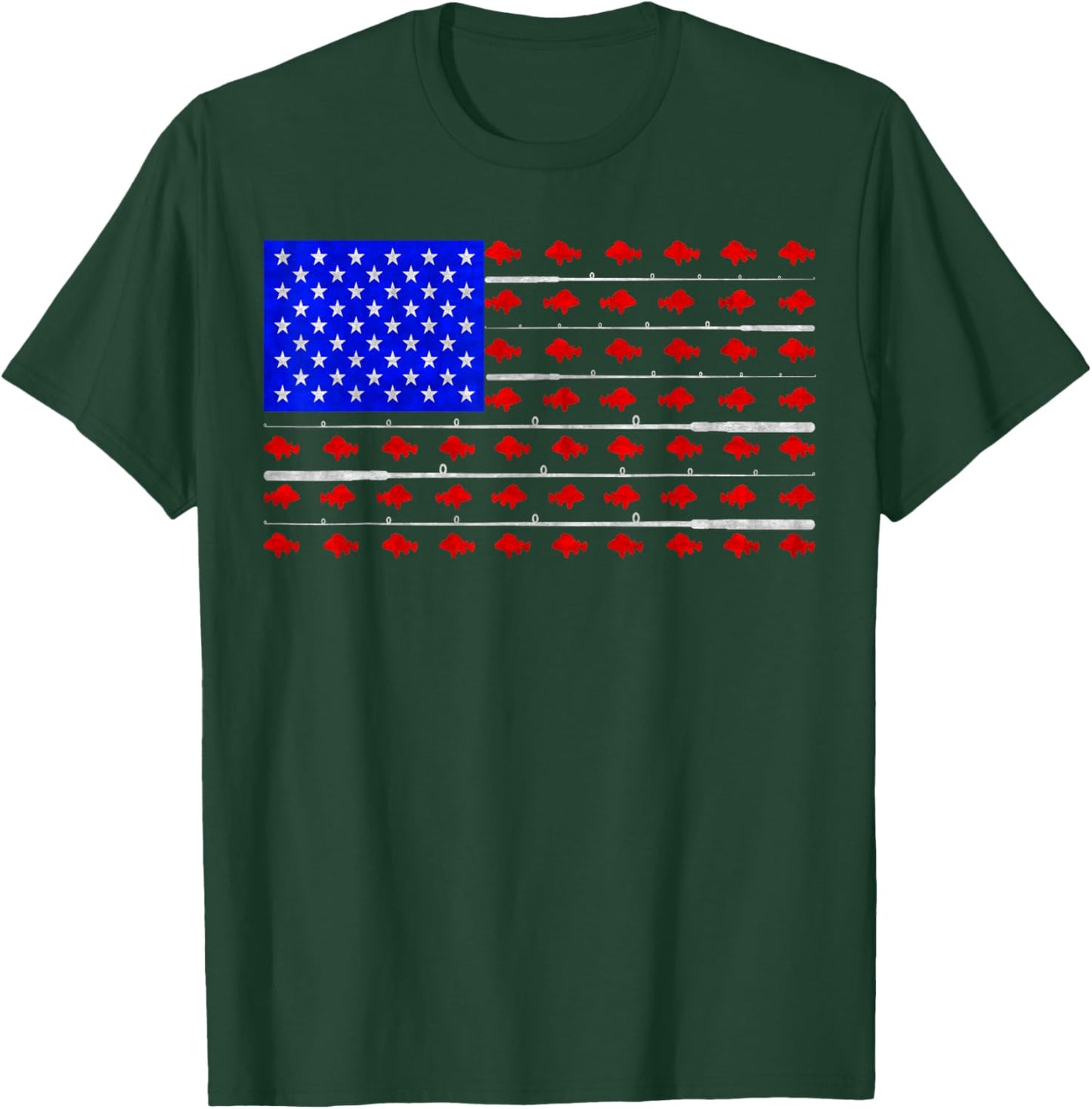 Vintage USA Flag Fishing, Fish And Rod, Fishing Lover T-Shirt - T-Shirt | Forest