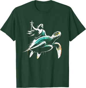 Jesus Riding Sea Turtle - Funny Christian Turtle Lover T-Shirt - T-Shirt | Forest