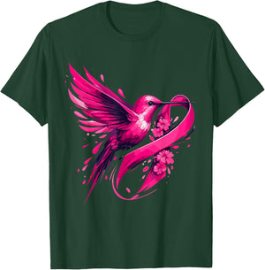 Hummingbird Flower Pink Ribbon Breast Cancer Awareness T-Shirt - T-Shirt | Forest