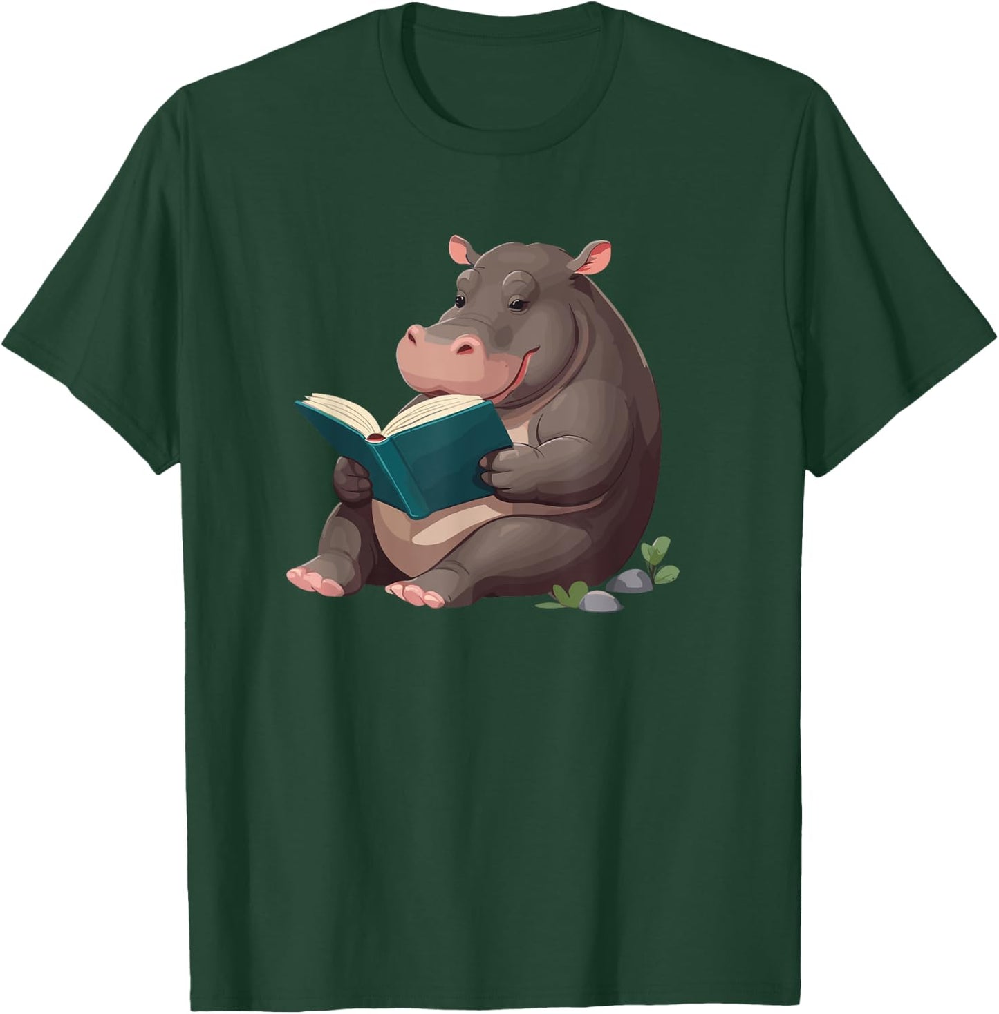 Hippopotamus is reading a Book, Reading Hippo T-Shirt - T-Shirt | Forest