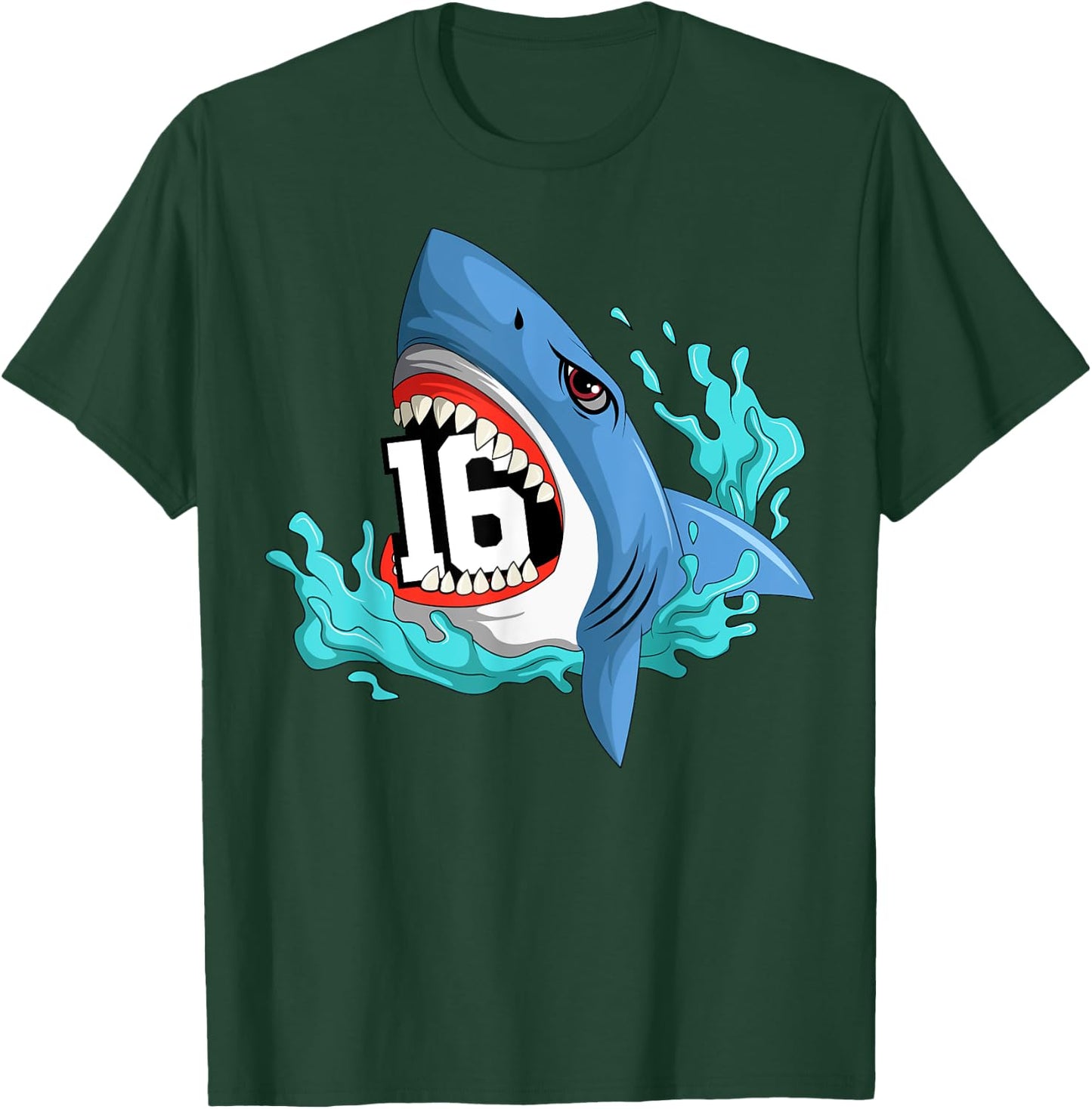 16 Shark Birthday Animal Themed Bday Party Celebration T-Shirt - T-Shirt | Forest