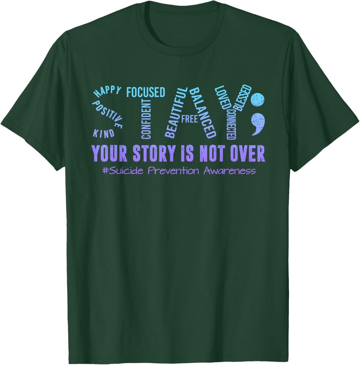 Stay Suicide Prevention Awareness Month Teal & Purple Ribbon T-Shirt - T-Shirt | Forest