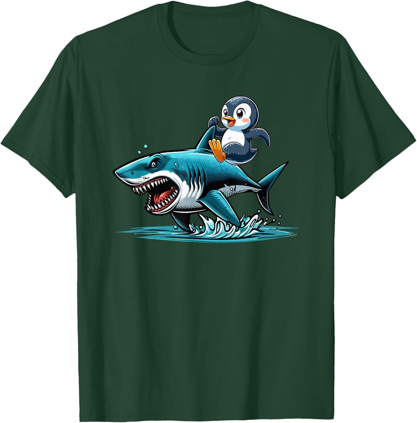 Penguin Riding Shark Costume Sea Animal Lover Kids Toddler T-Shirt - T-Shirt | Forest