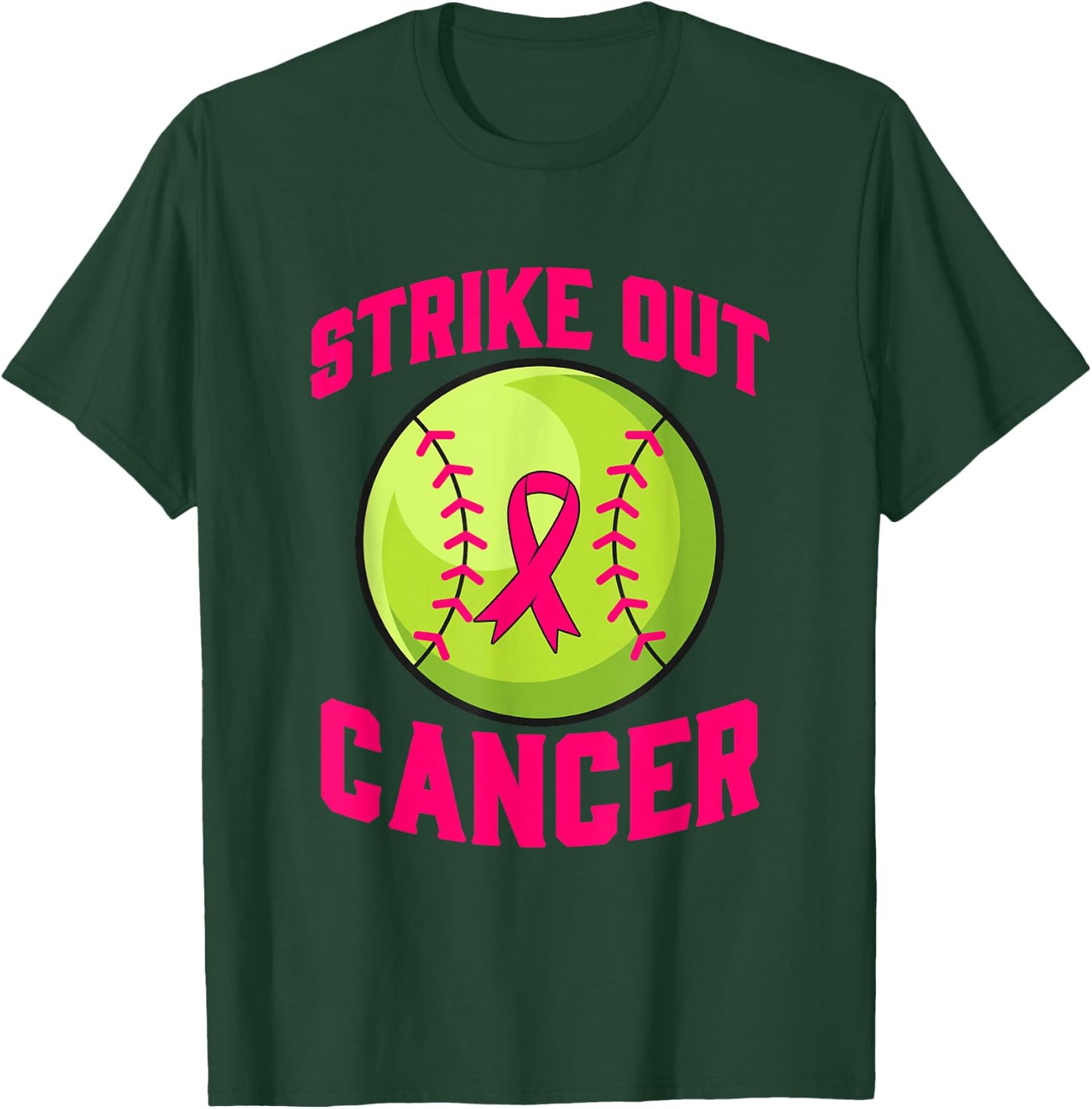 Strike Out Breast Cancer Awareness Softball Fighters T-Shirt - T-Shirt | Forest