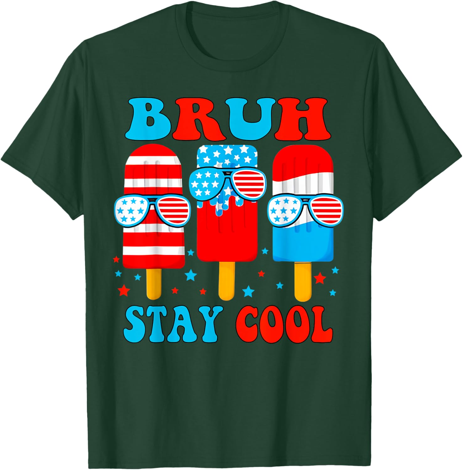 Bruh Stay Cool 4th July Popsicle Boys Men USA American Flag T-Shirt - T-Shirt | Forest