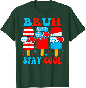 Bruh Stay Cool 4th July Popsicle Boys Men USA American Flag T-Shirt - T-Shirt | Forest