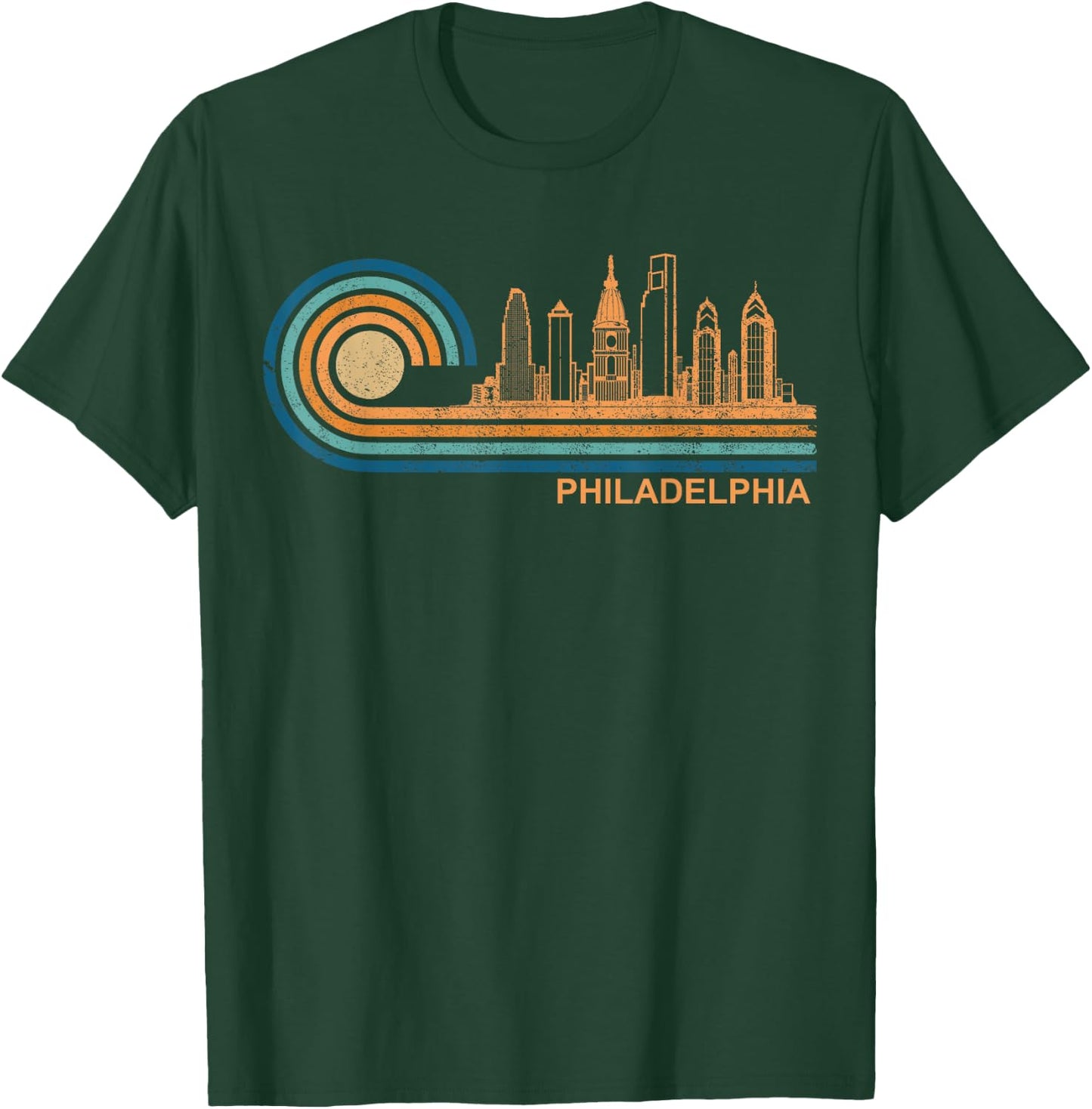 City Skyline Apparel Co. Philadelphia Skyline Retro - Black, -Adults, Small, Short Sleeve, , Classic Fit, Cotton 65%, Polyester 35% T-Shirt - T-Shirt | Forest