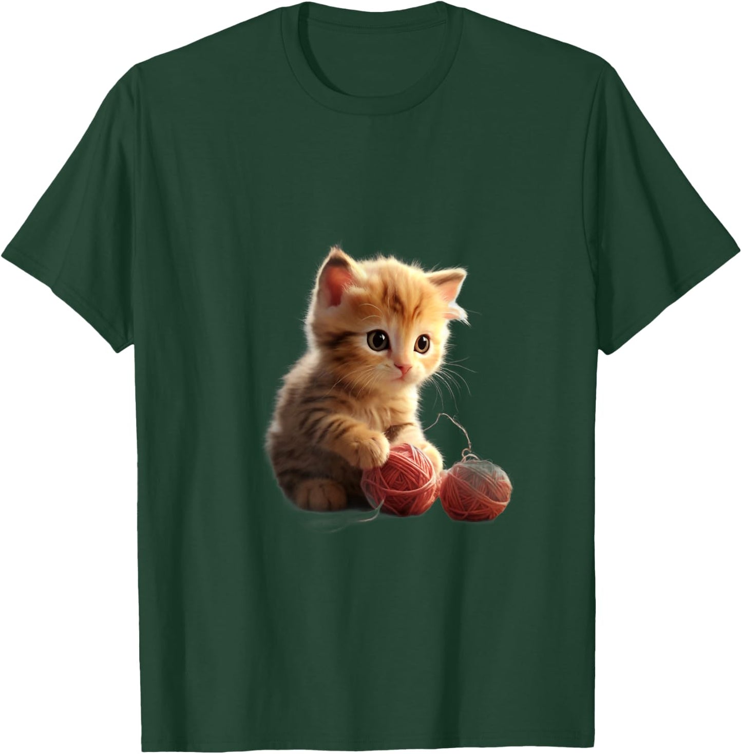 Baby Kitten Playing with Ball of Yarn Graphic Design T-Shirt - T-Shirt | Forest