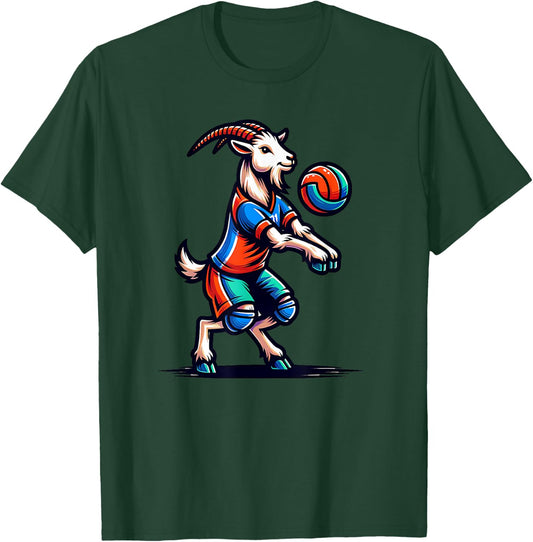 Unique Goat Volleyball Player Team Spirit Art T-Shirt - T-Shirt | Forest