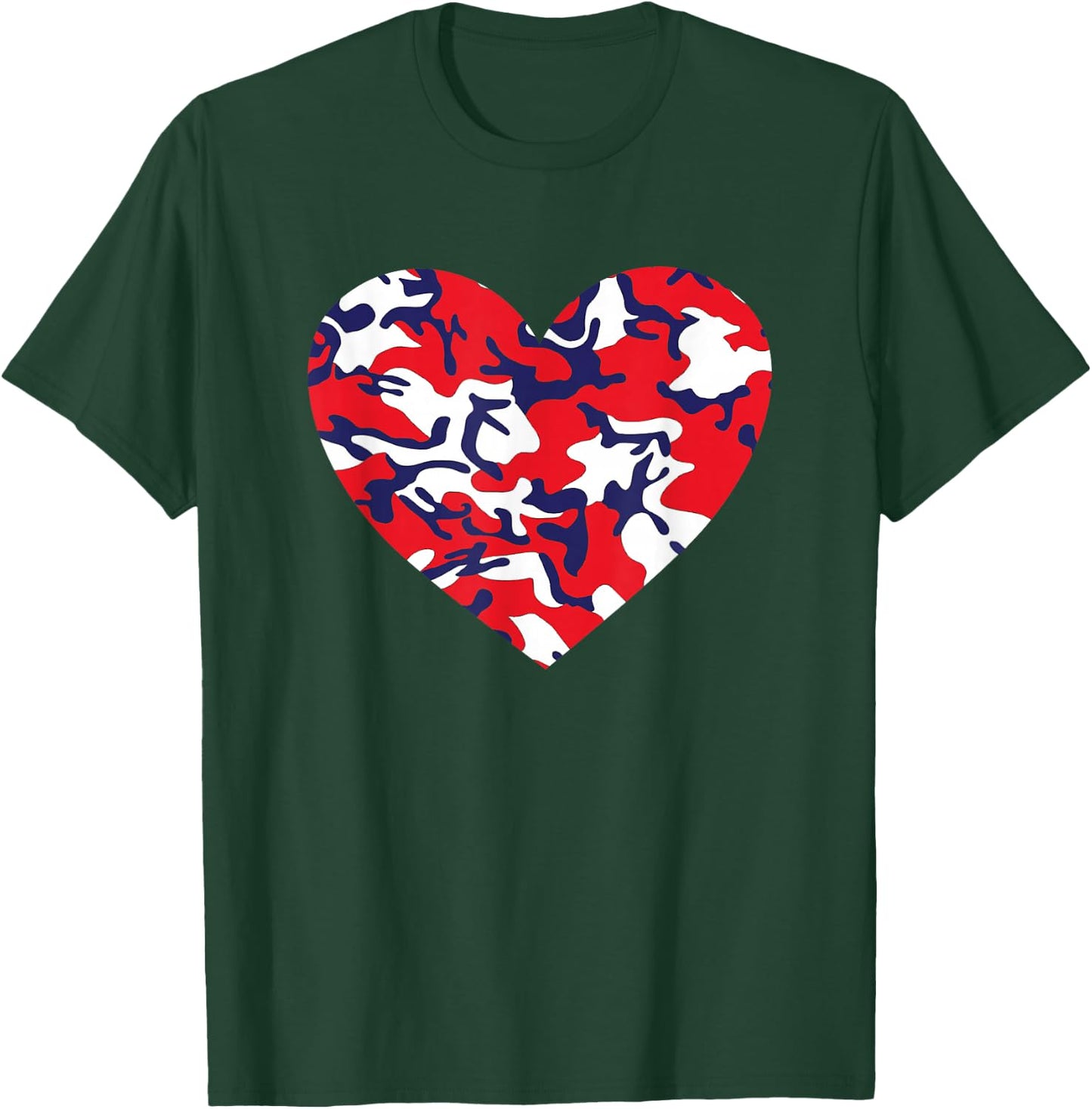 USA Red White and Blue Camo Heart Love 4th of July T-Shirt - T-Shirt | Forest