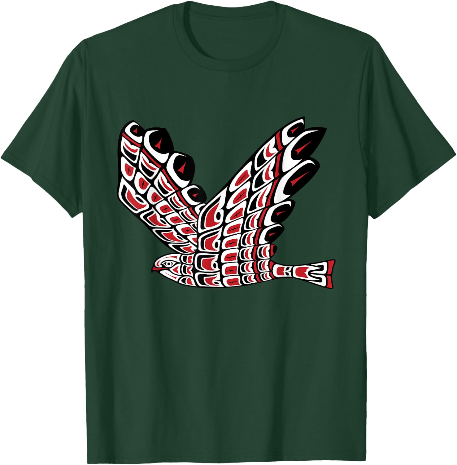 Pacific Northwest Red Tail Hawk Native American Style Art T-Shirt - T-Shirt | Forest