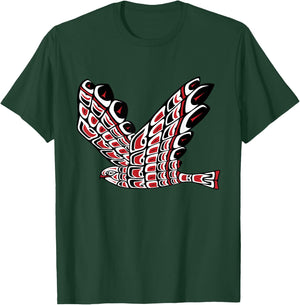 Pacific Northwest Red Tail Hawk Native American Style Art T-Shirt - T-Shirt | Forest