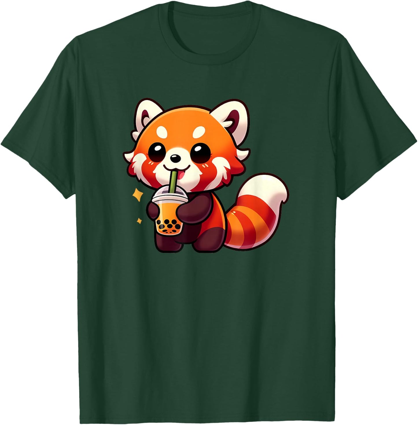 Cute Red Panda Drinking Boba Tea Kawaii Animal Lover T-Shirt - T-Shirt | Forest