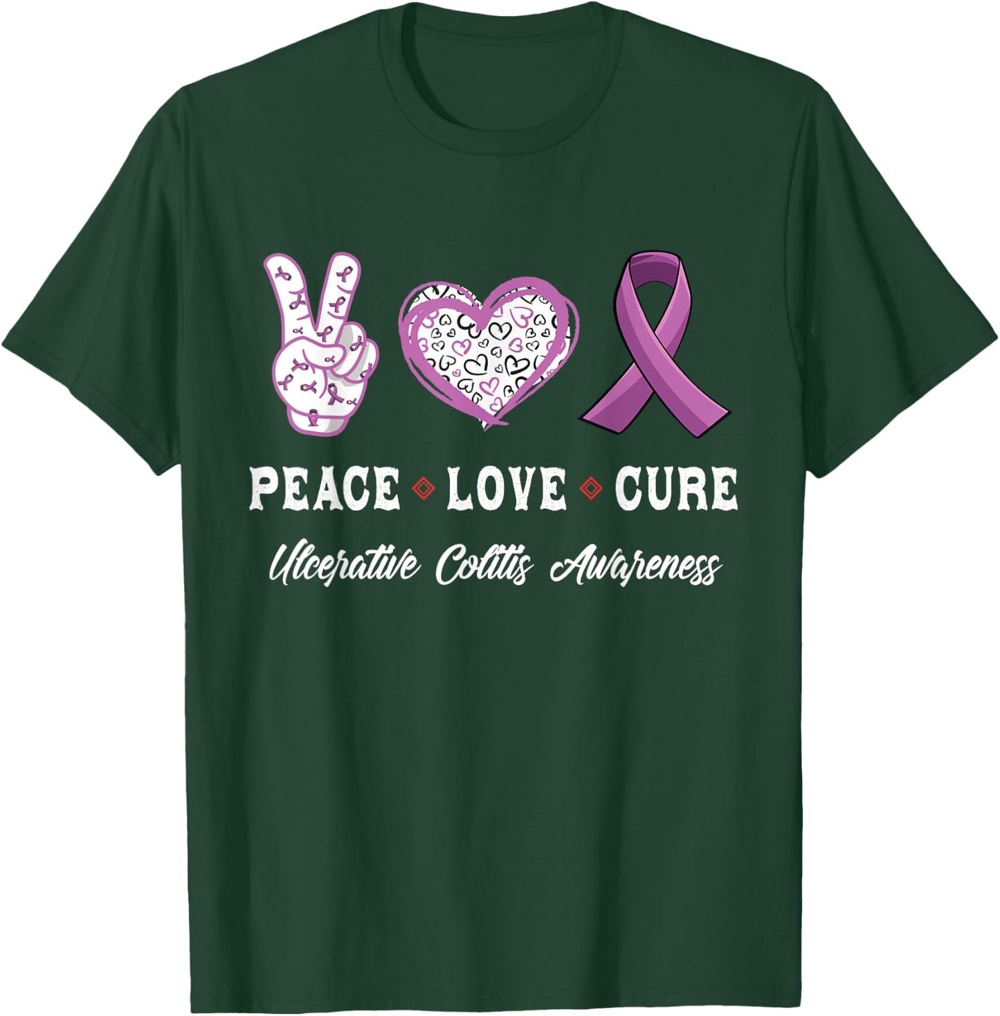 Peace Love cure Ulcerative colitis awareness men women T-Shirt - T-Shirt | Forest