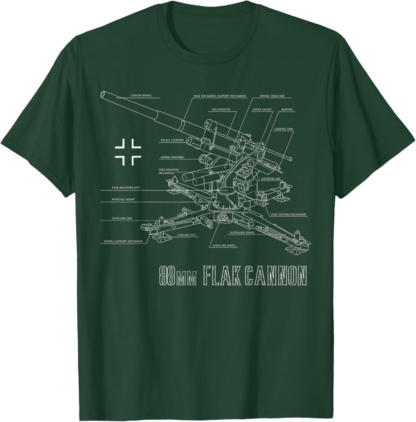 World War 2 German 88mm Flak 18/36/37/41 blueprint T-Shirt - T-Shirt | Forest