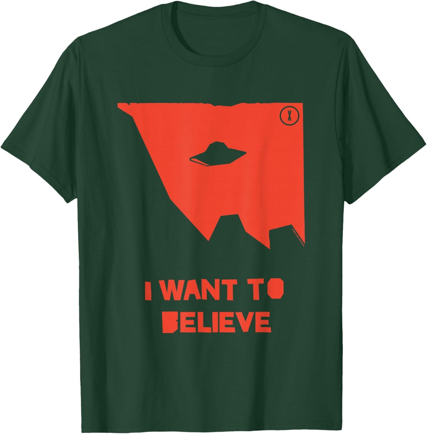 X-Files I Want To Believe UFO Silhouette Big Chest Text Logo T-Shirt - T-Shirt | Forest