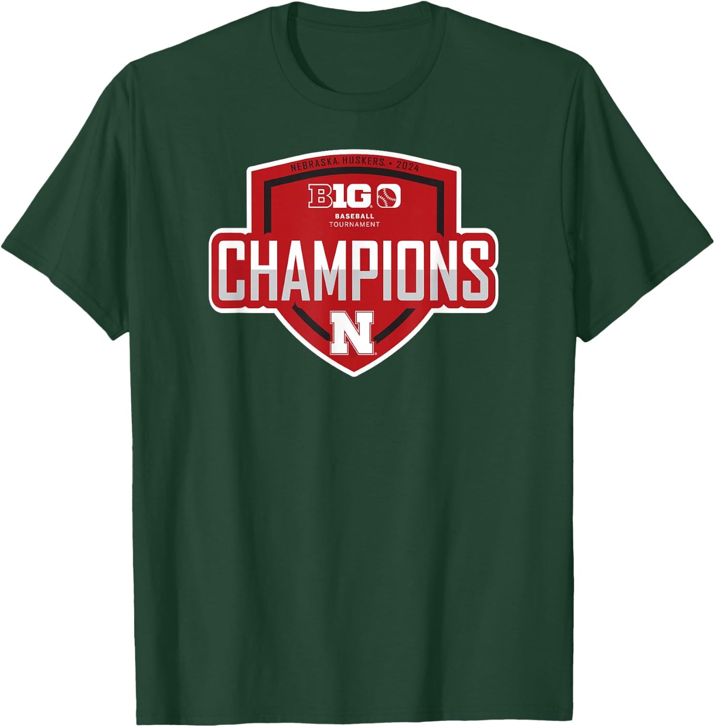 Nebraska Cornhuskers Big 10 Champs 2024 Baseball Locker Room T-Shirt - T-Shirt | Forest