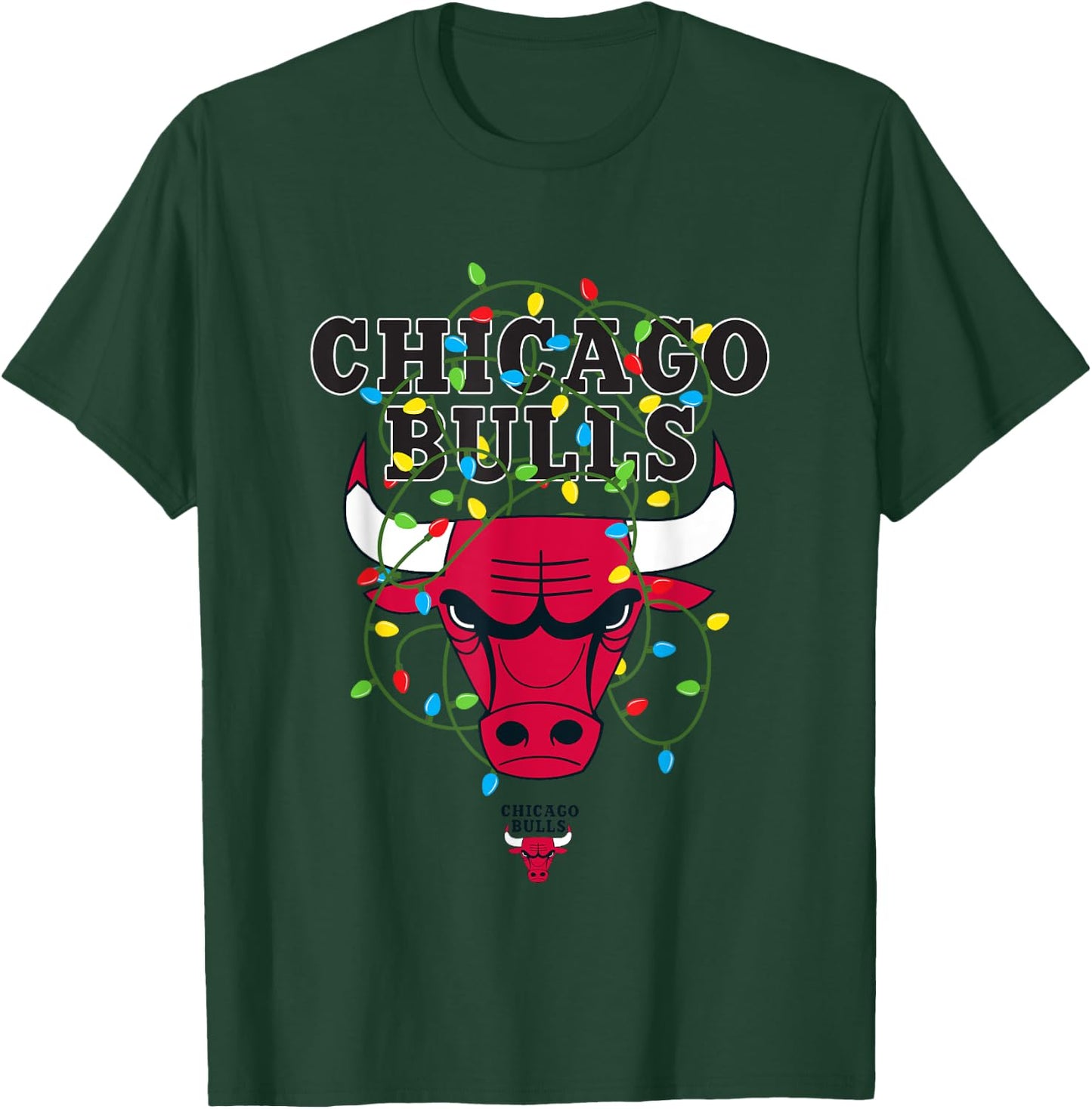NBA Chicago Bulls Christmas Lights Holiday Logo T-Shirt - T-Shirt | Forest