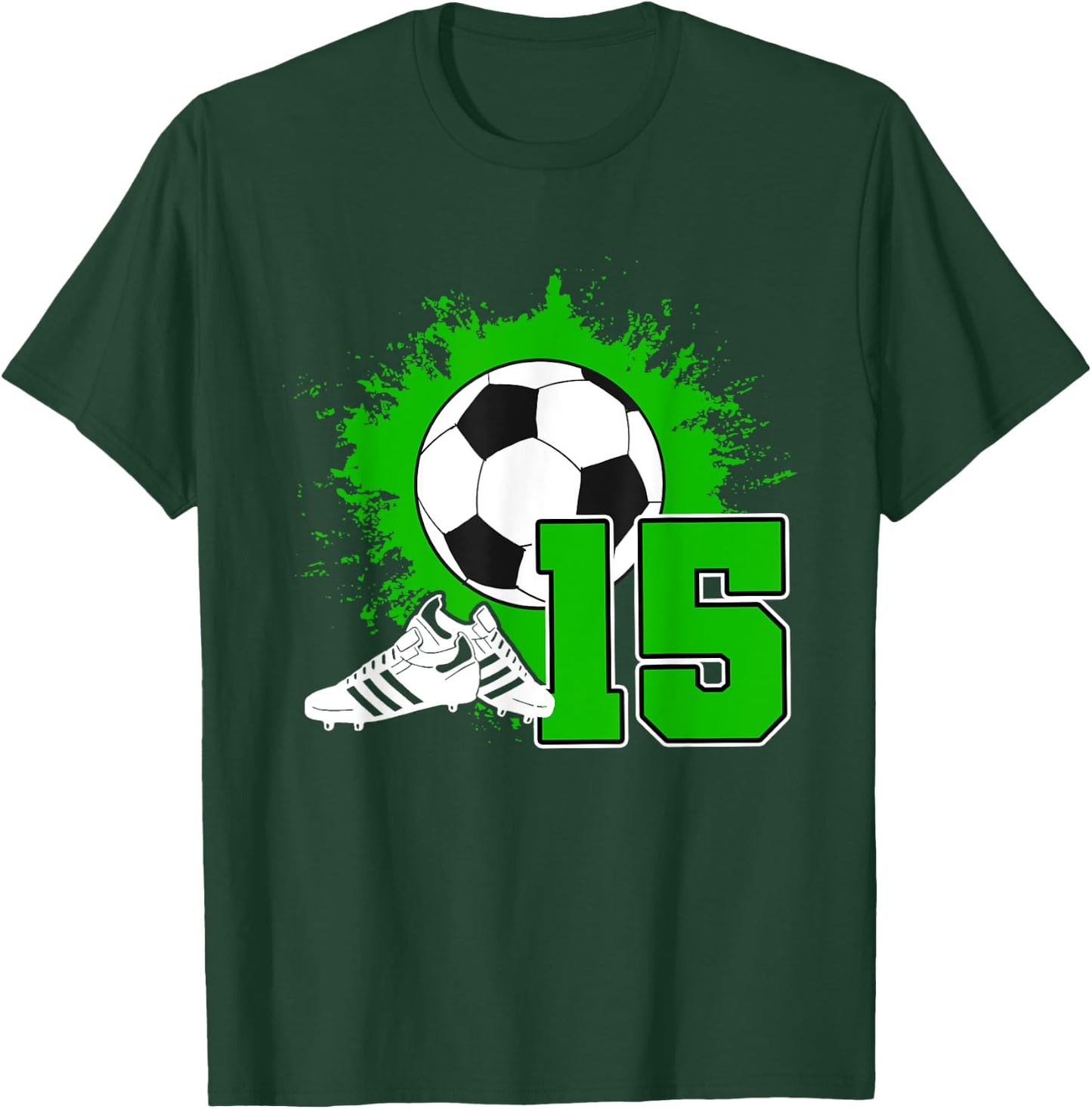 Kids Soccer Birthday Party 15 Year Old Boy 15th Birthday T-Shirt - T-Shirt | Forest