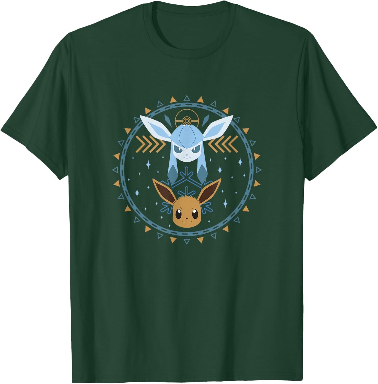 Pokémon Eevee & Glaceon Winter Themed Circle Portrait T-Shirt - T-Shirt | Forest