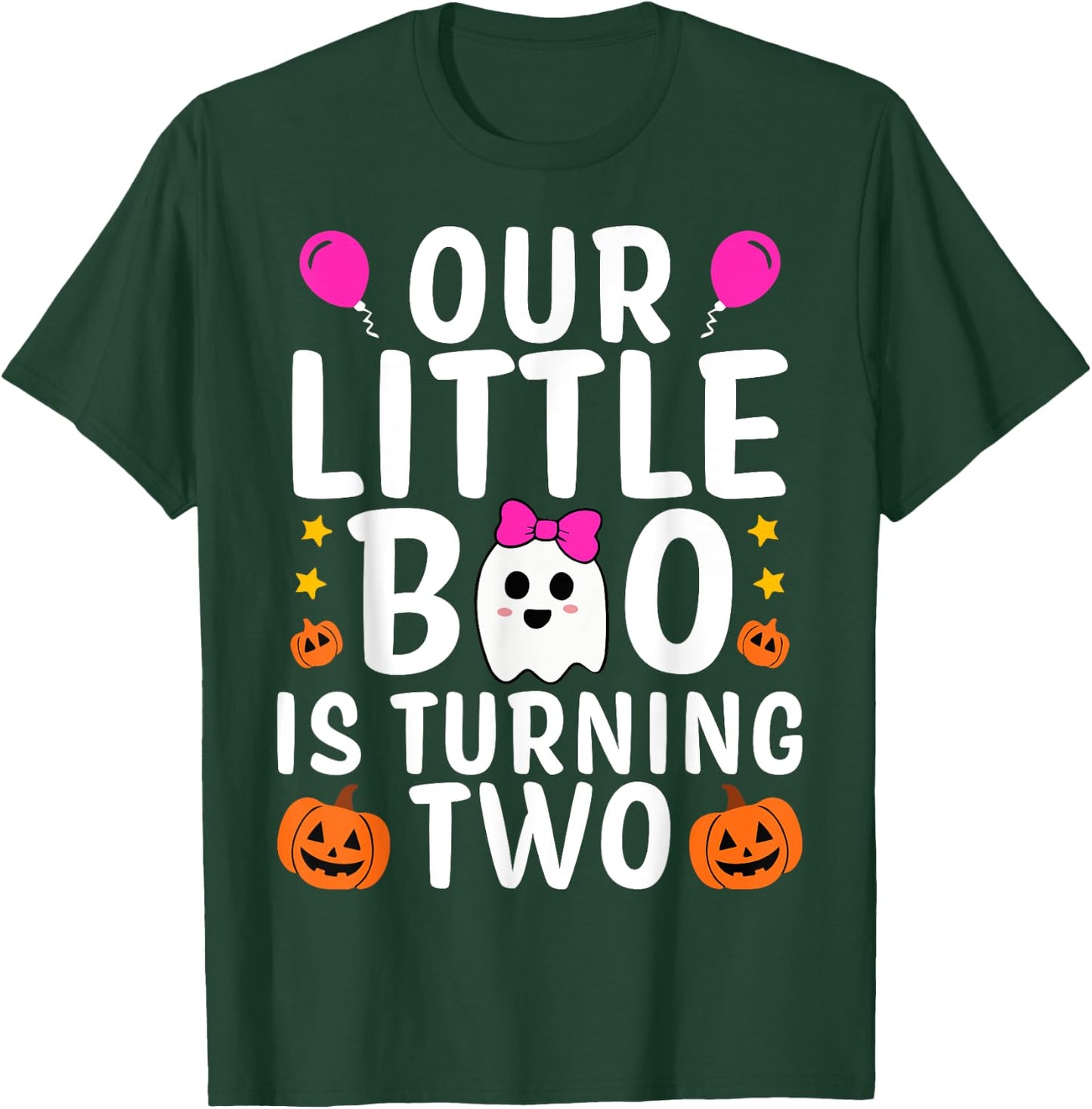 Our Little Boo Is Turning Two Yr 2nd Birthday Girl Halloween T-Shirt - T-Shirt | Forest