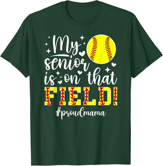 Proud Softball Senior Mama Softball Senior Mom 2026 T-Shirt - T-Shirt | Forest