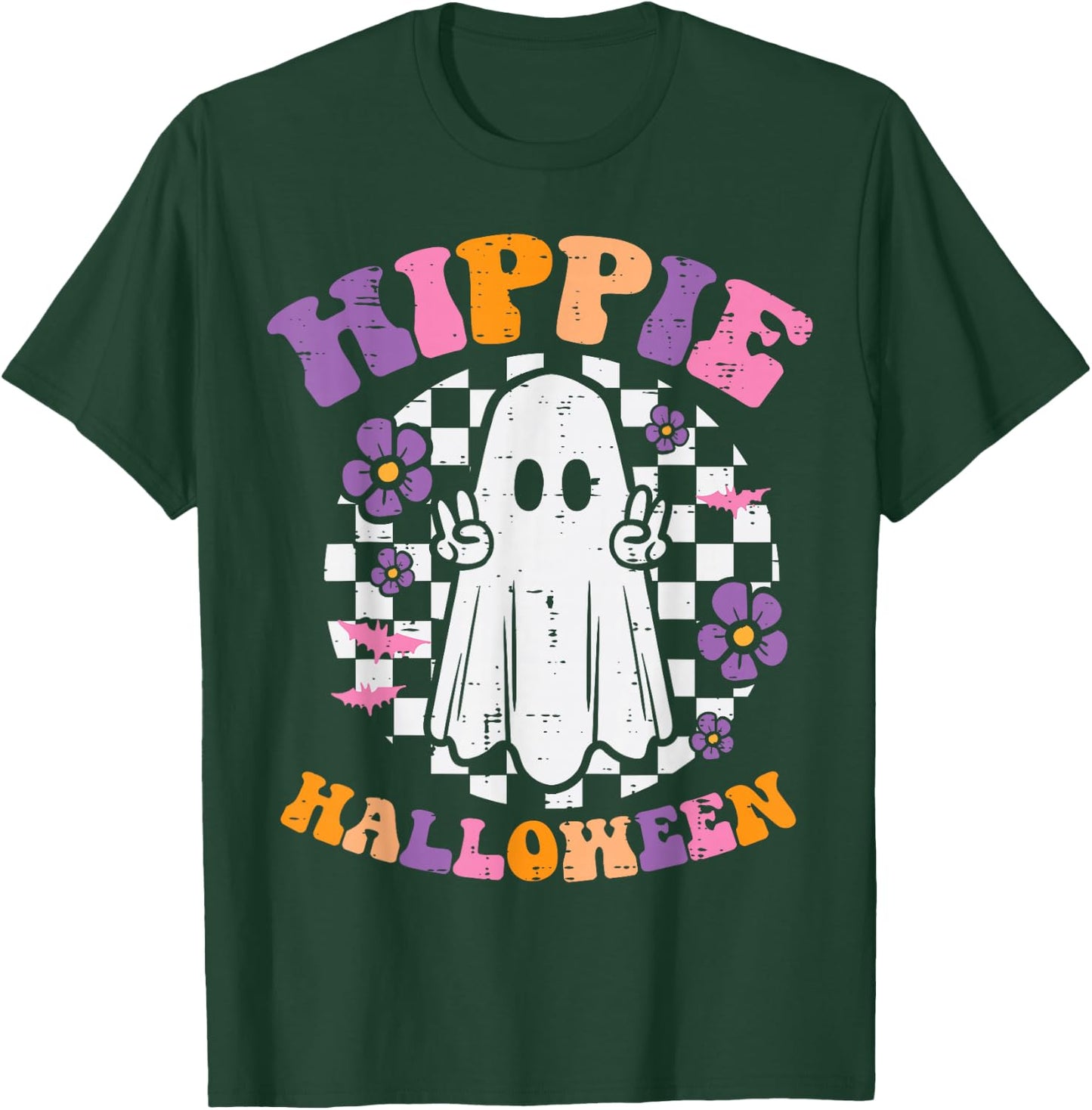 Hippie Halloween Ghost Peace Retro Costume Women Kids Men T-Shirt - T-Shirt | Forest