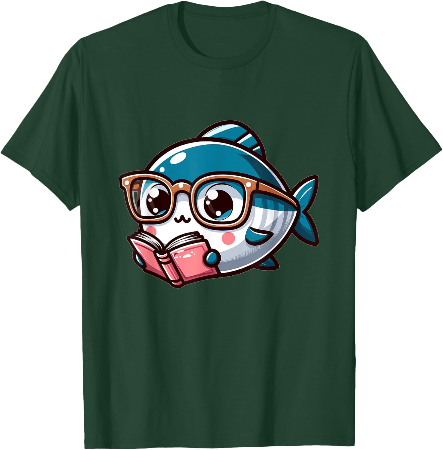 Adorable Book Lover Tuna Fish With Reading Glasses Cute T-Shirt - T-Shirt | Forest