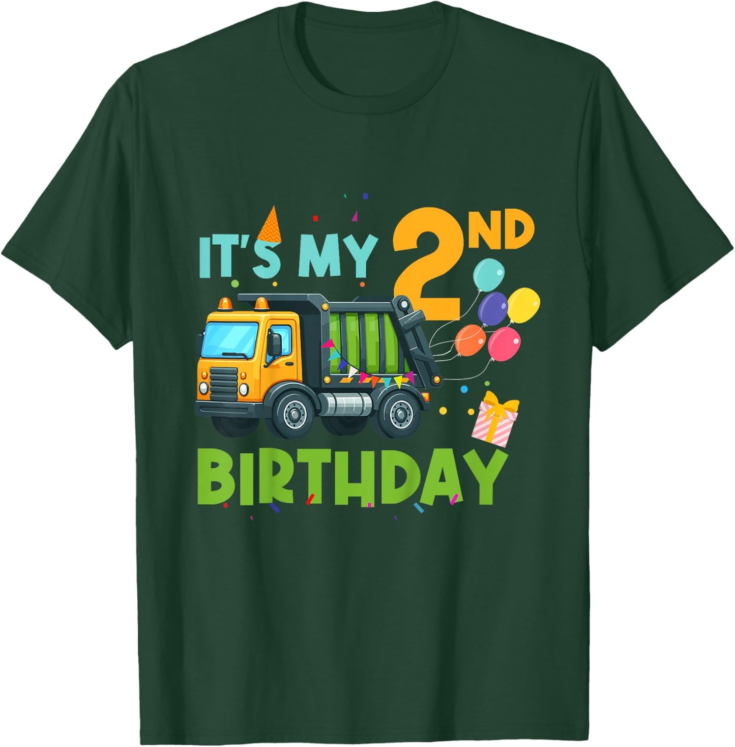 It's My Second Birthday 2 Year Old Garbage Truck Birthday T-Shirt - T-Shirt | Forest