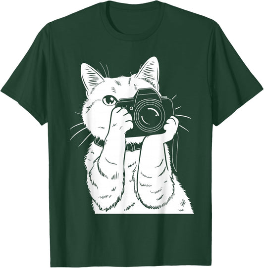 Cat With Camera Photographer Funny Cute Kawaii Photography T-Shirt - T-Shirt | Forest
