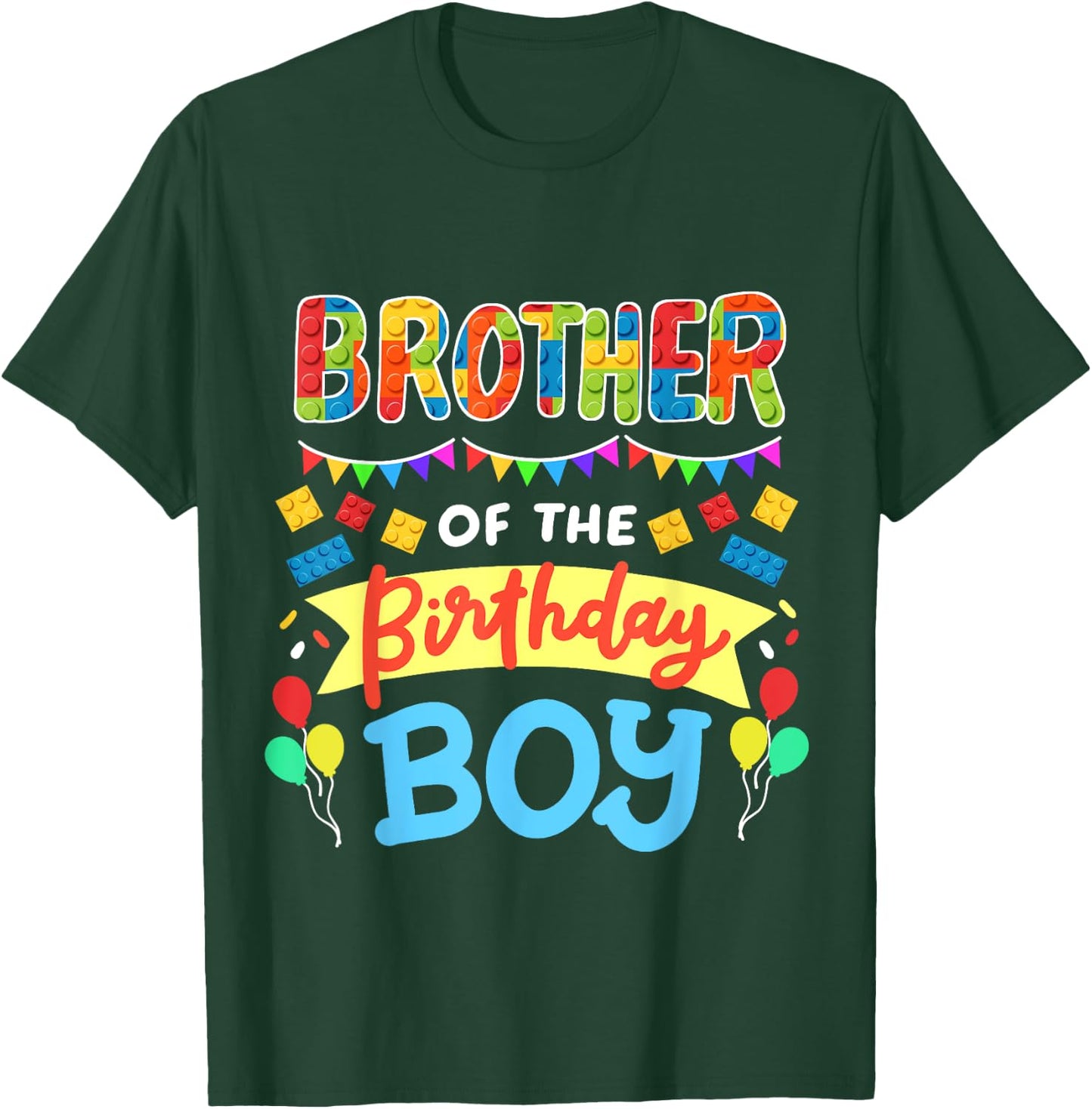Brother of the Birthday Boy Building Blocks Bricks Family T-Shirt - T-Shirt | Forest