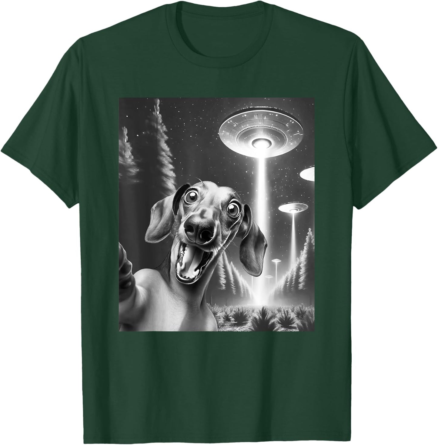 Funny Dachshund Alien UFO Taking a Selfie Weiner Dog Mom Dad Women Kids T-Shirt - T-Shirt | Forest