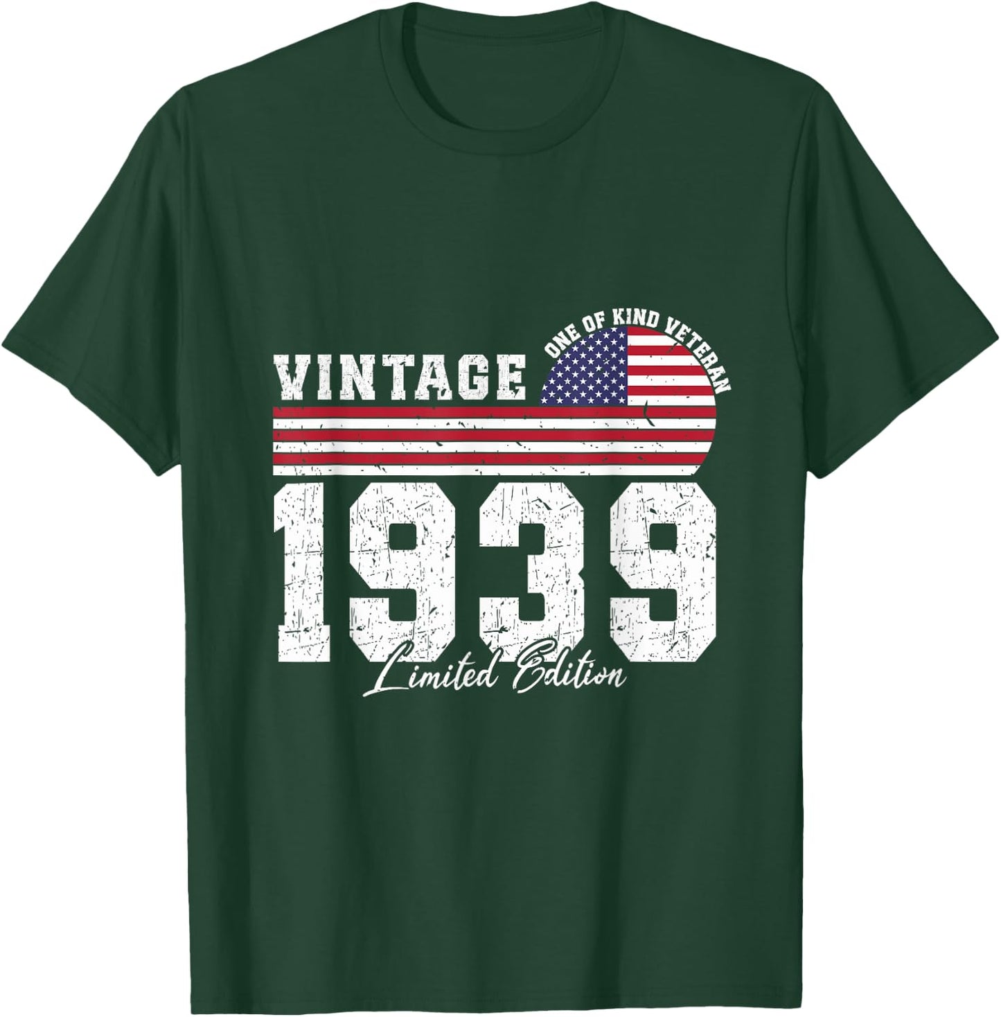 Vintage 1939 Birthday American Flag Patriotic Veterans Day T-Shirt - T-Shirt | Forest