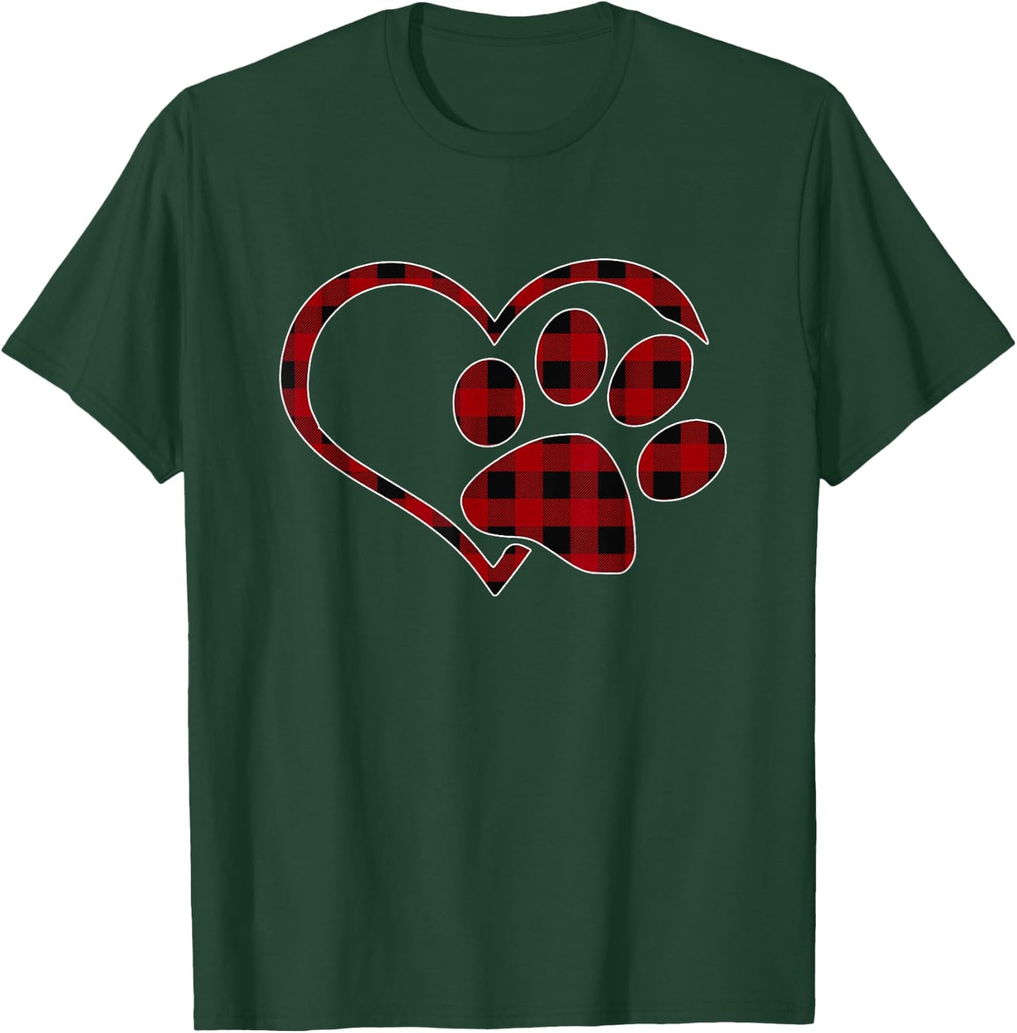Red Black Plaid Heart Paw Matching Family Pajama Funny Gift T-Shirt - T-Shirt | Forest
