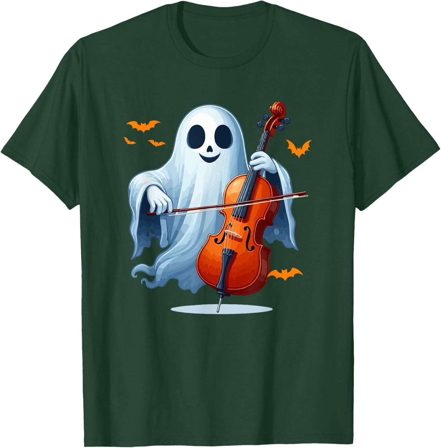 Boo Ghost Playing Cello Halloween Musical Instrument T-Shirt - T-Shirt | Forest