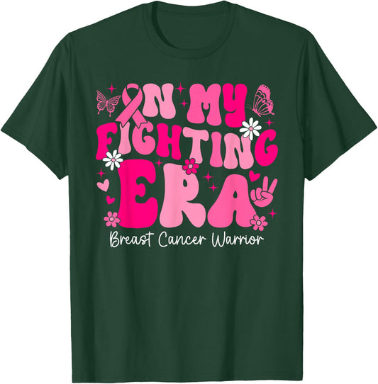 In My Fighting Era Breast Cancer Awareness Warrior Groovy T-Shirt - T-Shirt | Forest